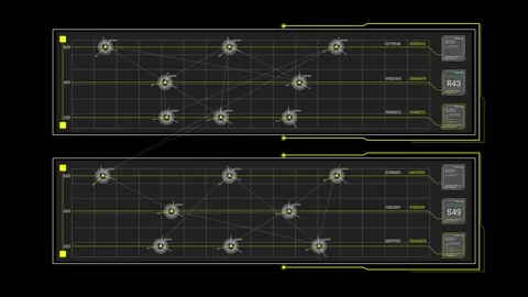 Futuristic Sci Fi HUD Dual Grid with Connecting Data Nodes and Telemetry Vídeos de archivo 339770548