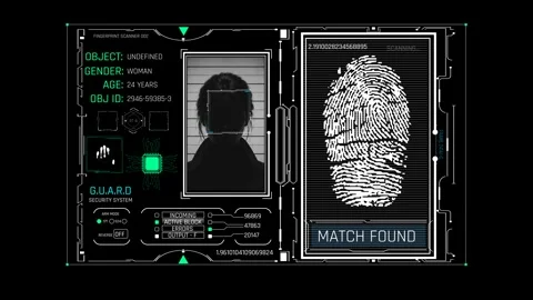 Futuristic Sci Fi HUD Fingerprint Scanner Interface for ID Verification Video stock 340325649