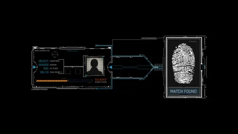 Futuristic Sci Fi HUD Fingerprint Scanner Interface for ID Verification Video stock 340325655