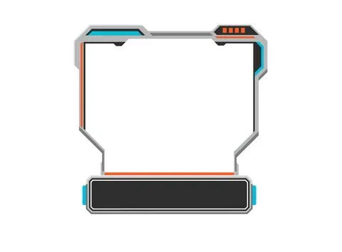 Futuristic sci-fi HUD frame with tech elements in grey, cyan, and orange. P.. Illustrazione stock