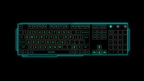 Futuristic Sci Fi HUD Full Keyboard Panel Screen Overlay with Numpad Stock Footage 340101081