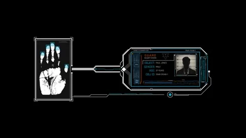 Futuristic Sci Fi HUD Hand Scanner Interface for Biometric ID Verification Stock Footage 340325650