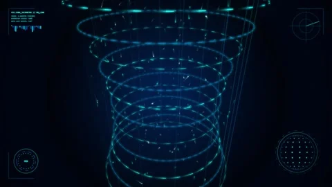 Futuristic Sci-Fi HUD Hologram Vortex and Digital Data Tunnel Stock Footage 343803539