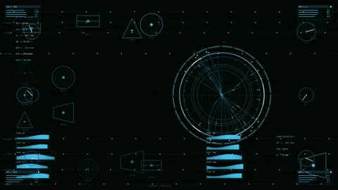 Futuristic Sci-Fi HUD Interface with Blue Telemetry Data Radar and Tactical.. Stock Footage 334090303