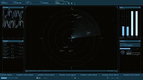 Futuristic sci-fi HUD interface with radar scanning deep space telemetry an.. Stock Footage 334091110