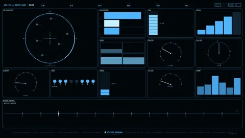 Futuristic Sci-Fi HUD Interface with Telemetry Data Radar and Mission Contr.. Stock Footage 334094224