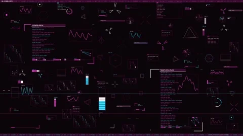 Futuristic Sci-Fi HUD Interface with Magenta and Cyan Data Visualization an.. Stock Footage 334095686