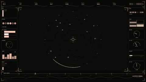 Futuristic Sci-Fi HUD Interface with Tactical Radar and Spaceship Telemetry.. Stock Footage 334107113