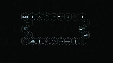 Futuristic Sci-Fi HUD Interface with Hexagonal Data Gauges and Spaceship Te.. Stock Footage 334107144