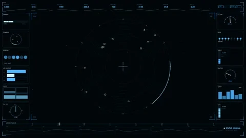 Futuristic Sci-Fi HUD Interface with Tactical Radar Scanning and Spaceship .. Stock Footage 334110864