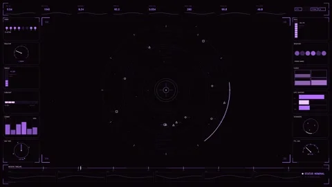 Futuristic Sci-Fi HUD Interface with Purple Neon Tactical Radar and Telemet.. Stock Footage 334110913