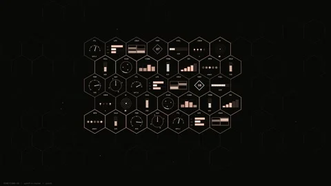 Futuristic Sci-Fi HUD Interface with Hexagonal Honeycomb Data Visualization.. Stock Footage 334114386
