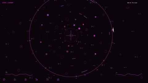 Futuristic Sci Fi HUD Interface with Circular Radar Display and Neon Purple Stock Footage 334443557