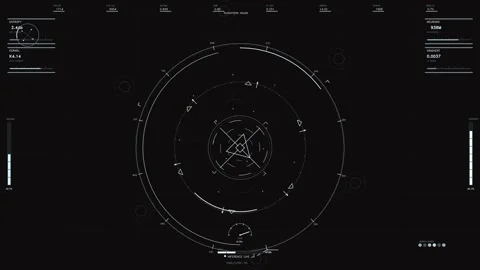 Futuristic Sci Fi HUD Interface with Circular Reticle and Real Time Data Stock Footage 334453569