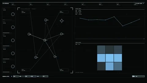 Futuristic Sci Fi HUD Interface with Tactical Constellation Map and Sensor Stock Footage 334637907