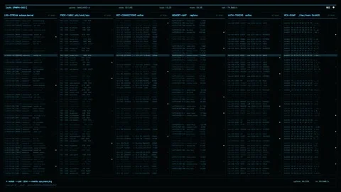 Futuristic Sci Fi HUD Interface with Telemetry Data Logs and Network Monitoring Stock Footage 334637962