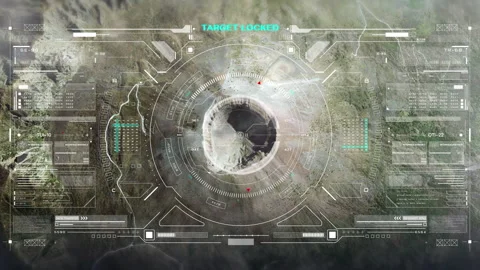 Futuristic Sci-Fi HUD Interface Scanning Mountain and Forest Terrain Stock Footage 338282890