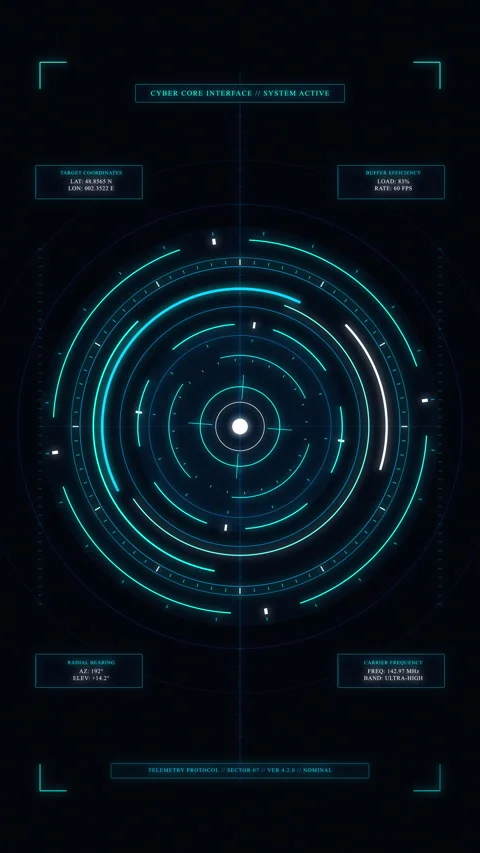 Futuristic sci-fi HUD interface and digital display animation loop Stock Footage 347247316