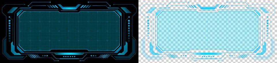 Futuristic Sci Fi HUD Interface Frame with Blue Digital Grid, High Tech Dashboar Stock Illustration
