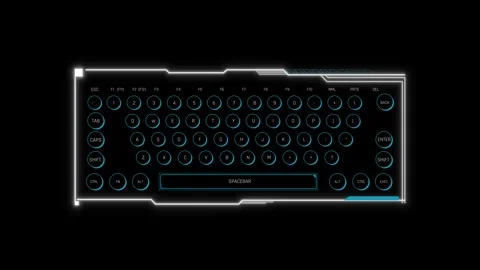 Futuristic Sci Fi HUD Keyboard Panel Screen Overlay with Circular Keycaps Stock Footage 340101064