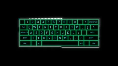 Futuristic Sci Fi HUD Keyboard Panel Screen Overlay with Neon Green Grid Video stock 340101069