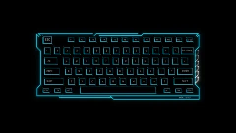 Futuristic Sci Fi HUD Keyboard Panel Screen Overlay with Faceted Keycaps Video stock 340101071