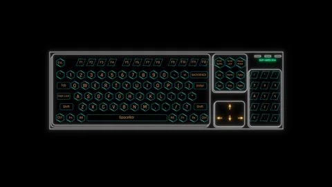 Futuristic Sci Fi HUD Keyboard Panel Screen Overlay with Hexagonal Keycaps Stock Footage 340101077