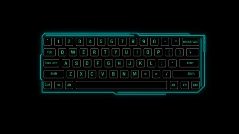 Futuristic Sci Fi HUD Keyboard Panel Screen Overlay with Neon Green Layout Video stock 340101079