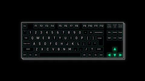 Futuristic Sci Fi HUD Keyboard Panel Screen Overlay with Dedicated Green Keys 스톡 동영상 340101080