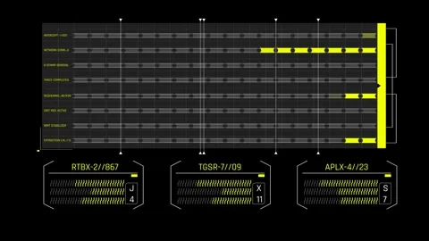 Futuristic Sci Fi HUD Multi Track Step Sequencer Grid with Telemetry Nodes Stock Footage 339770547