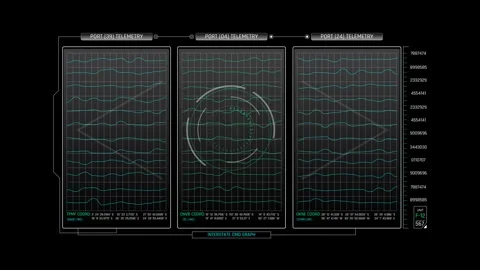 Futuristic Sci Fi HUD Multi Port Telemetry Monitor Panel to track network data Video stock 339770591