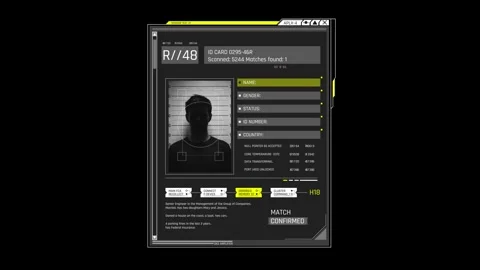 Futuristic Sci Fi HUD OS Window Facial Recognition Profile and ID Card Interface Stock Footage 340323533