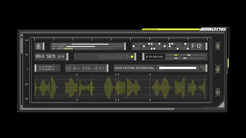 Futuristic Sci Fi HUD OS Window Voice Recognition and Audio Waveform Spectrum Stock Footage 340323536