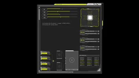 Futuristic Sci Fi HUD OS Window CPU Microchip Diagnostics and Hardware Interface Stock Footage 340323539