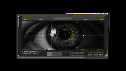 Futuristic Sci Fi HUD OS Window Retina and Iris Scanner Interface Stock Footage 340323541