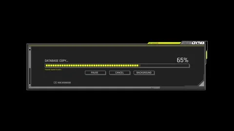 Futuristic Sci Fi HUD OS Window Database Copy Progress Bar and Data Transfer Stock Footage 340323543