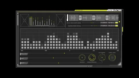 Futuristic Sci Fi HUD OS Window Audio Waveform Spectrum Equalizer Stock Footage 340323548
