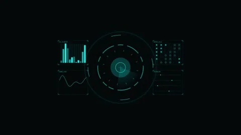 Futuristic Sci-Fi HUD Radar Interface with Animated Analytics Charts and Si.. Stock-Footage 342019987