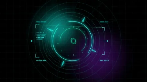 Futuristic Sci-Fi HUD Radar Crosshair and Digital Target Screen Stock Footage 343803568