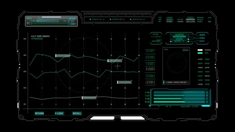 Futuristic Sci Fi HUD Side Graph Waveform Telemetry Monitor Video stock 339770597