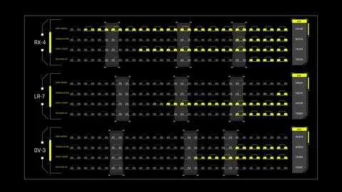 Futuristic Sci Fi HUD Signal Receiver Panels with Active Telemetry on Black Stock Footage 339770555