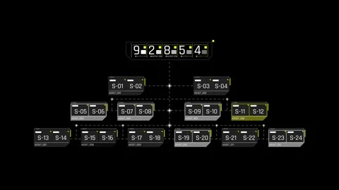 Futuristic Sci Fi HUD System with Hierarchical Data Node Grid Stock Footage 339670404