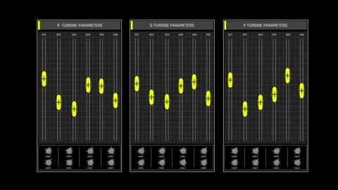 Futuristic Sci Fi HUD Turbine Control Panel with Animating Faders on Black Stock Footage 339770551
