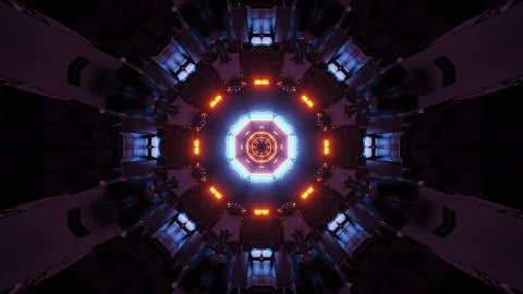 Futuristic sci-fi illustration of an abstract pattern on a dark background Illustrazione stock