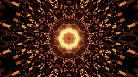 A futuristic sci-fi illustration of the abstract pattern with lights on a dar Stock Illustration