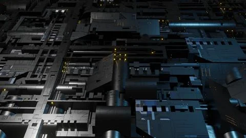 Futuristic sci-fi industrial complex with intricate machinery Stock Illustration