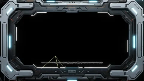 Futuristic sci fi interface overlay featuring dynamic audio frequency waveform Stock Footage 340612079