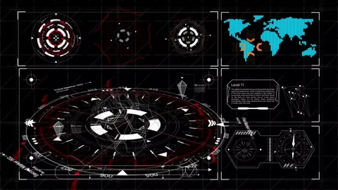 Futuristic Sci-Fi Interface with World Map and Circular Diagrams Stock Footage 341917981