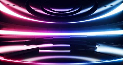 Futuristic Sci-Fi Interior Round Dark Light Glowing Spaceship Interior With B Ilustración de archivo