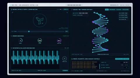Futuristic Sci-Fi Medical Bio-Diagnostic Interface HUD Dashboard Vídeo Stock 348067544